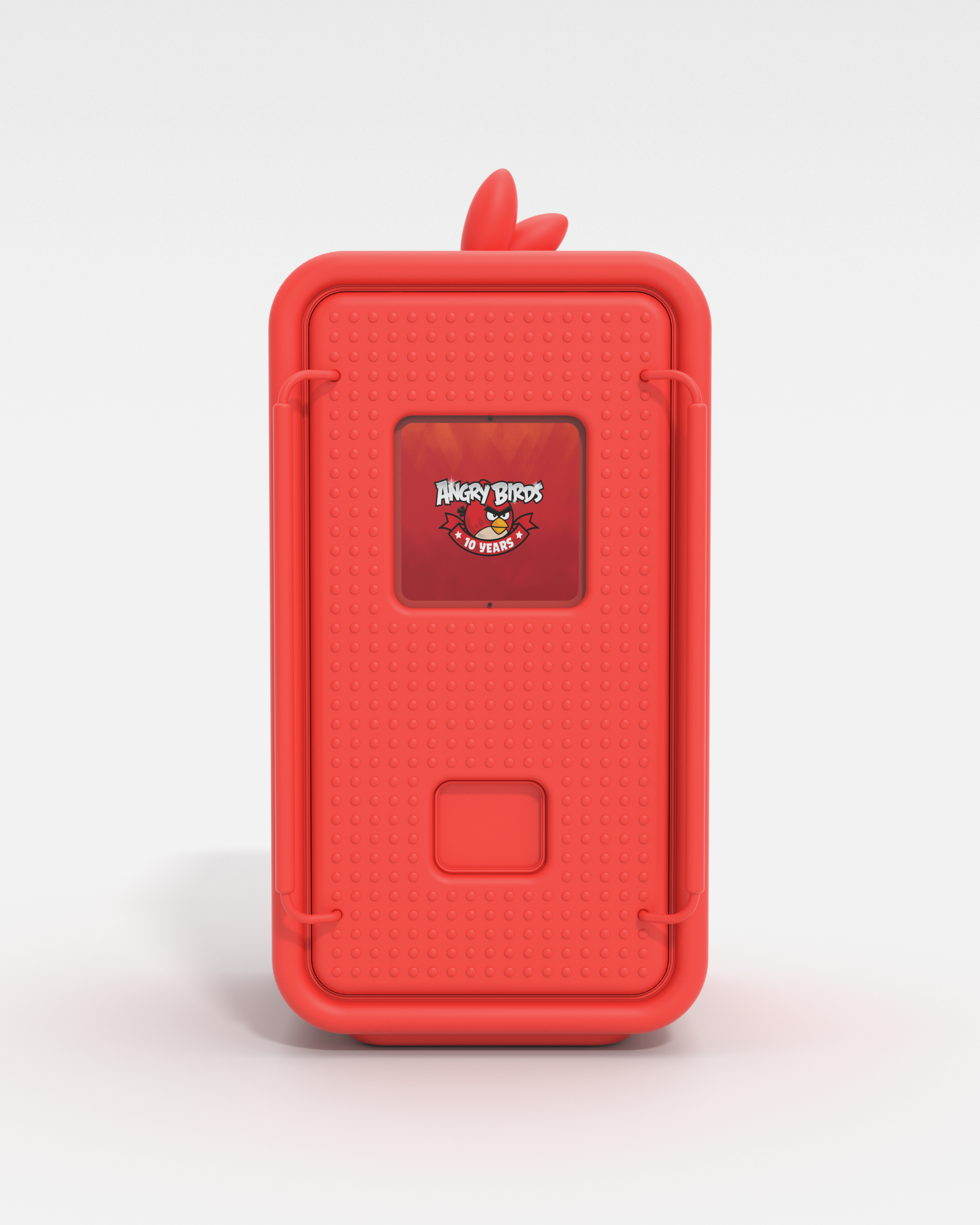 Angry Birds venting machine — front view render with character tail feather crown and dot relief surface