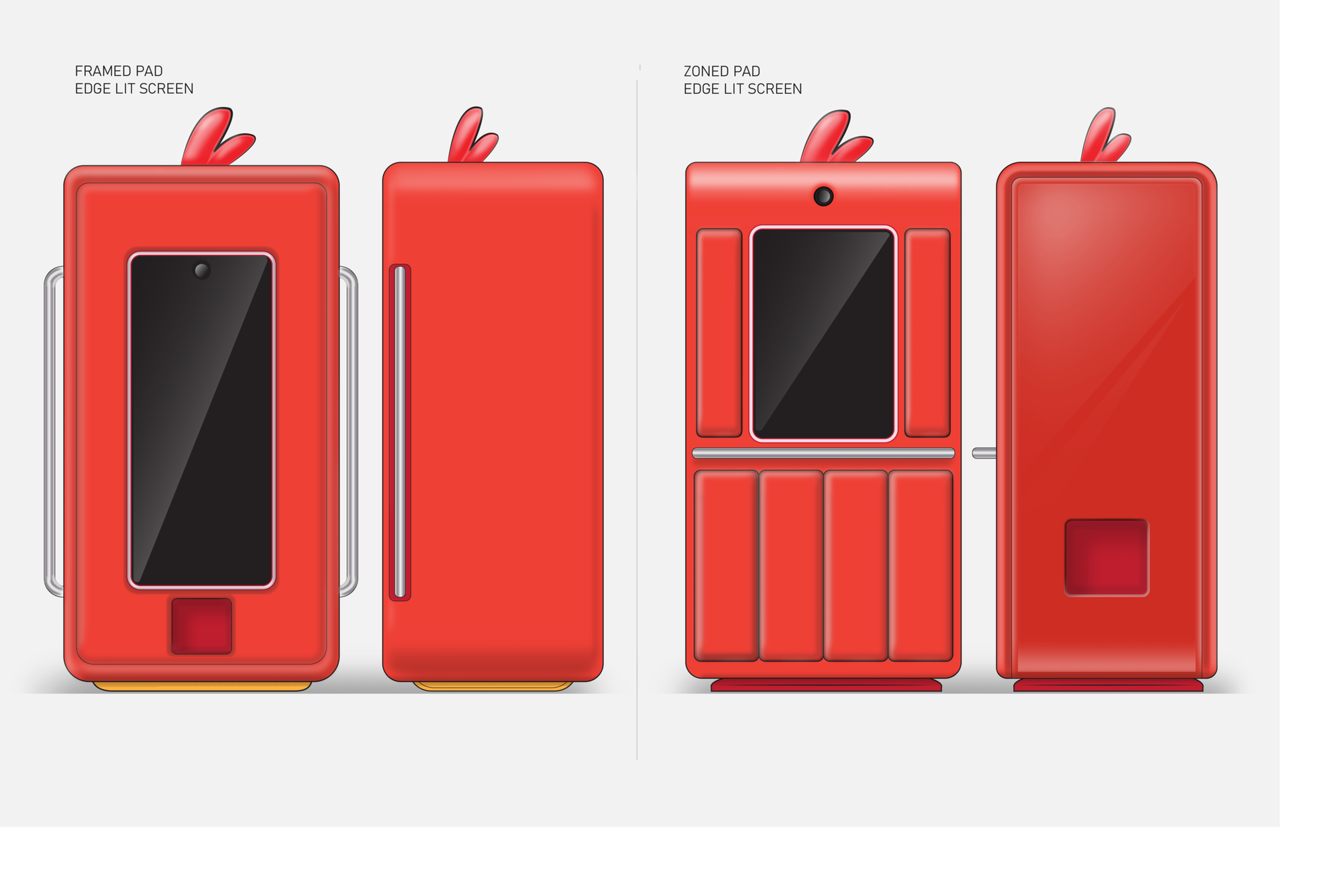 Angry Birds machine layout concepts — framed pad and zoned pad screen studies