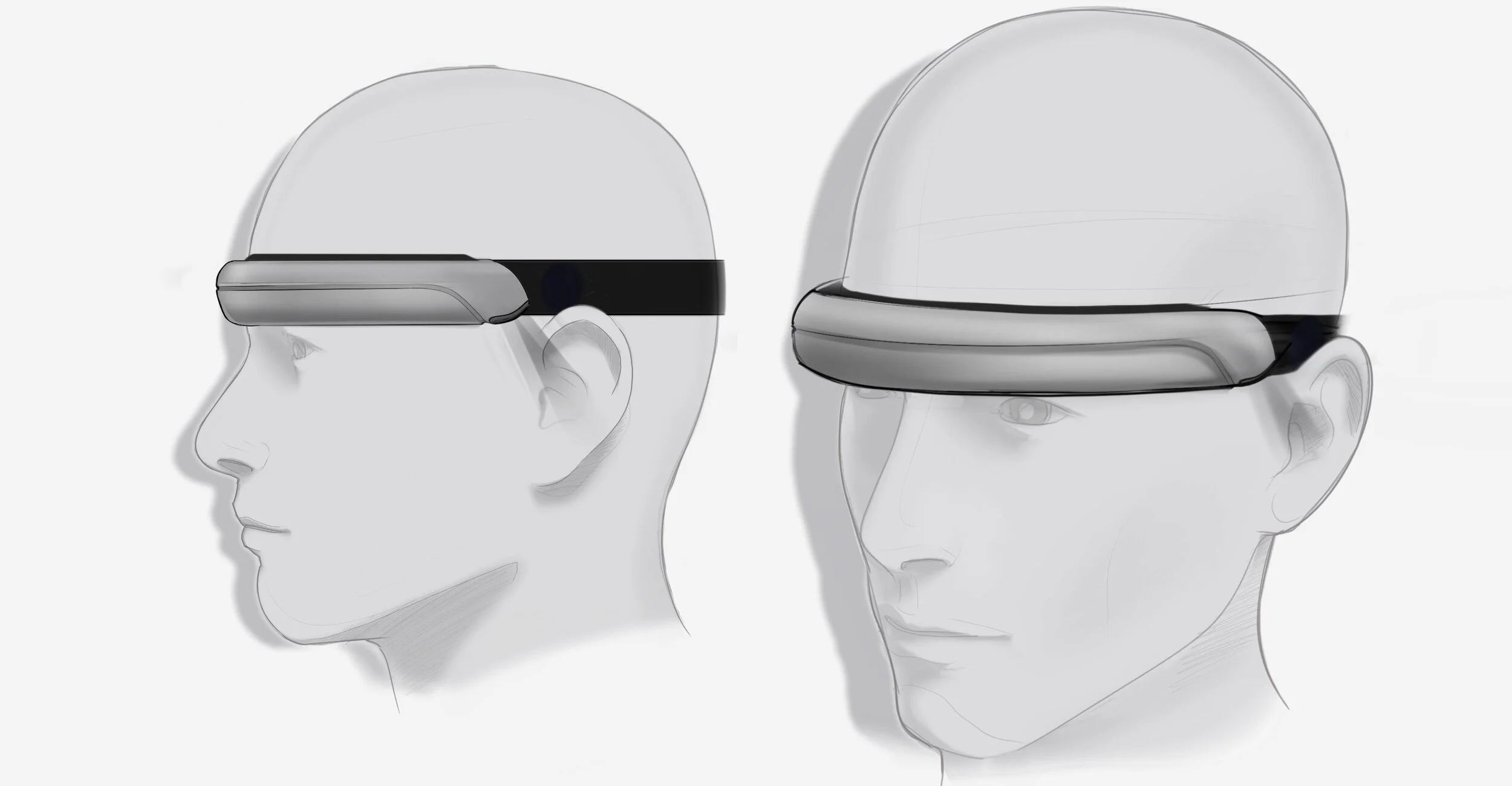 TREV neuro headset concept sketch — optics module placement study