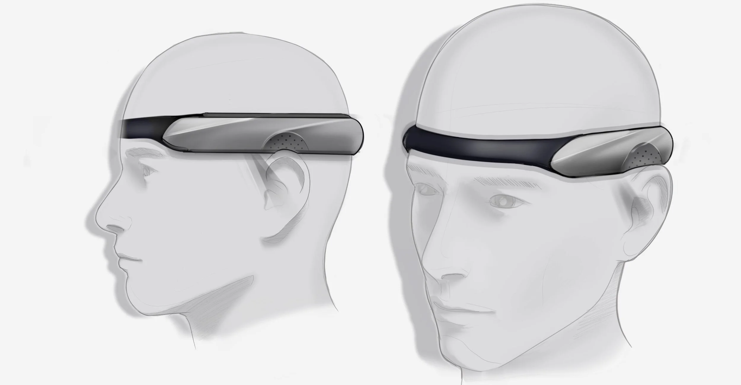 TREV neuro headset concept sketch — temporal geometry exploration